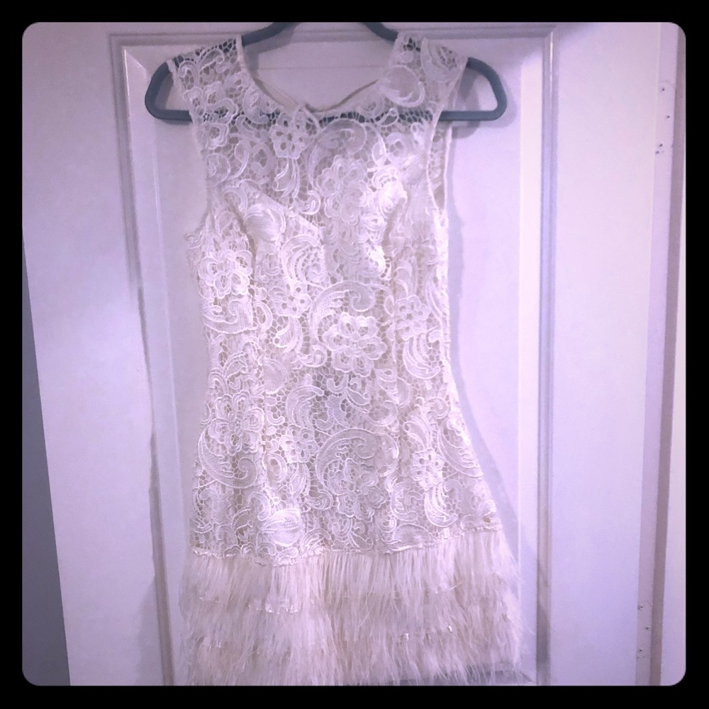 White lace feather dress